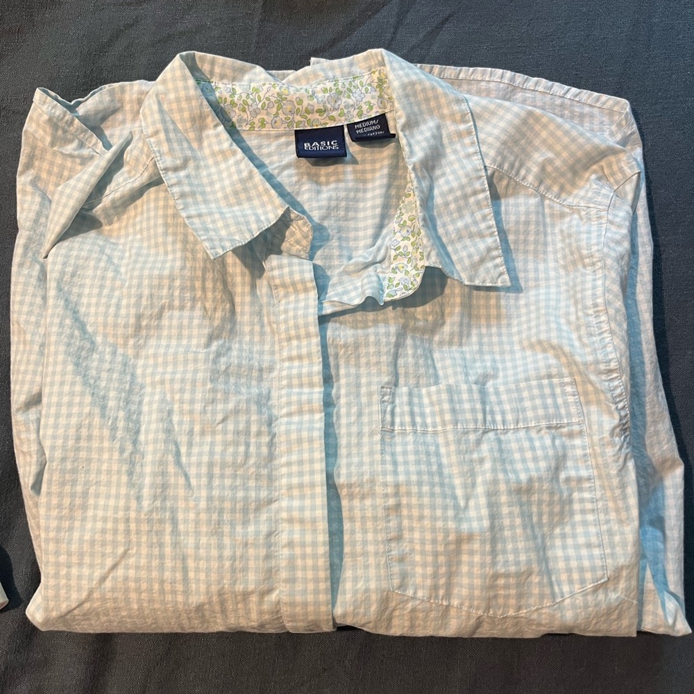 Basic Editions Light Blue Checkered Women's Top